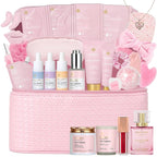 33 Pcs Mother's Day Gift for Mom, Rose Facial Skin Care Set, Bath & Body Spa Basket for Women, Beauty Care Kit, Makeup Bag, Face Serum, Christmas, Birthday, Christmas, Anniversary