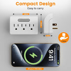 3-Outlet Extender 2PK, 3-Prong Grounded Wall Tap Adapter with LED Guide Light, White 1875W Multiple Plug Electrical Outlets Splitter for Home, Office, Hotel, Travel, ETL Listed, Cruise Essentials