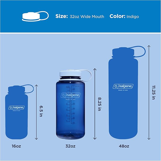 Nalgene 32 oz Wide Mouth Water Bottle | BPA-Free, Durable & Leak Proof, Lightweight Bottle for Hiking & Gym, Work & Travel