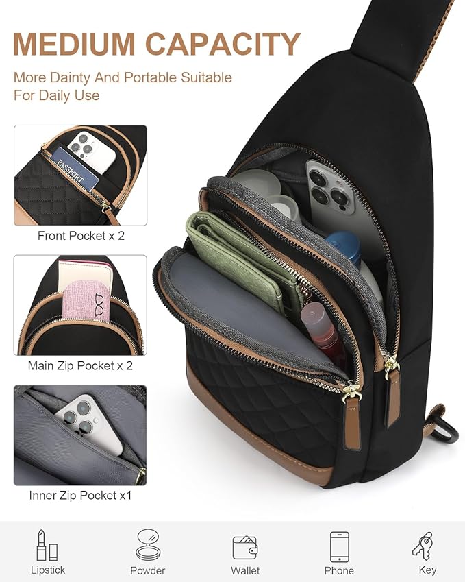 Capolo Sling Bag for Women Men Waterproof Crossbody Bags for Women Trendy Casual Fanny Pack with Convertible Shoulder Strap Chest Bag for Travel Hiking(Black, Medium)