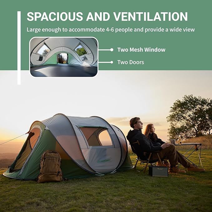 EchoSmile Pop Up Camping Tent, 2/4/6 Person Easy Setup Tent, Water Resistant Dome, Portable with Carry Bag