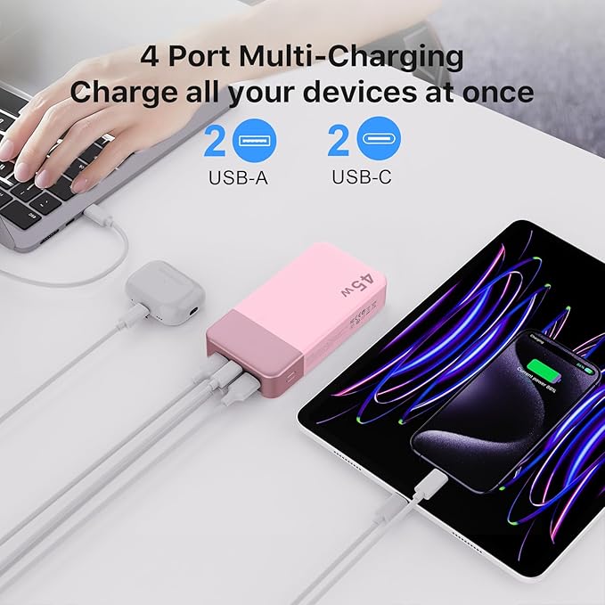 NOBIS Portable Charger,20000mAh Power Bank, 45W Fast Charging，Battery Pack with 2 USB-C (in/Out) & 2 USB-A, Digital Display & Small Current Mode, Compatible with Phone 17 S25 Tablet