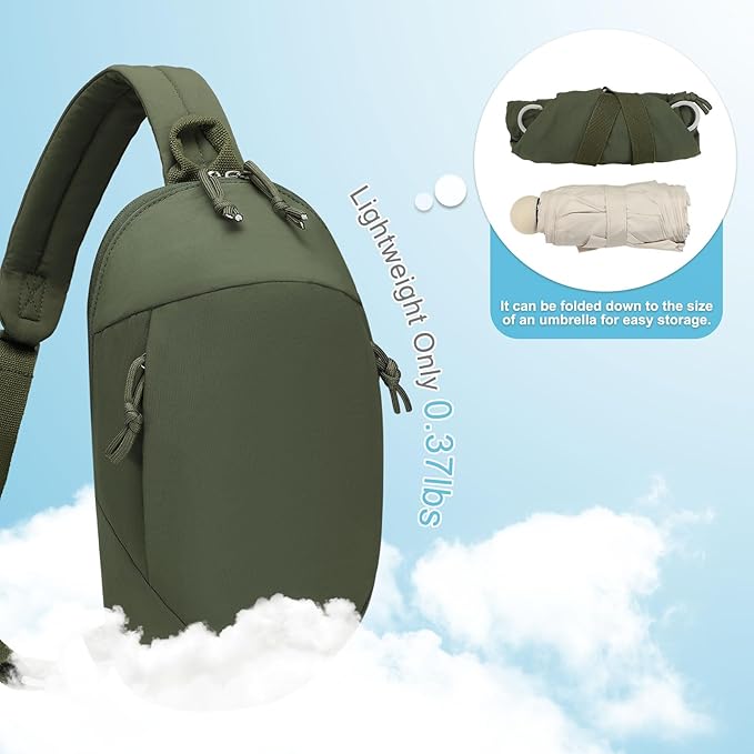 Small Sling Bag with RFID Blocking, Mini Fanny Pack for Women Men, Convertible Crossbody Anti Theft Chest Bag for Travel Hiking Running, Dark Green
