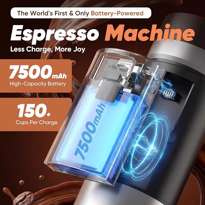 Portable Espresso Machine with Removable Battery, 20-Bar Mini Travel Coffee Maker, USB-C Self-Heating, 3-in-1 for Ground, Capsules & Pods (NS/DG), Car/Office/Home Use, 6.8-oz Compact Espresso Maker