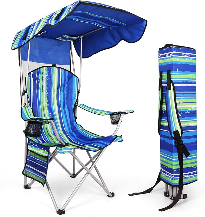 VTOY Portable Camping Chair with Canopy - Folding Chair with Canopy, Durable 600D Oxford Canopy Chair for Camping, Beach, Picnics, Fishing & Sports