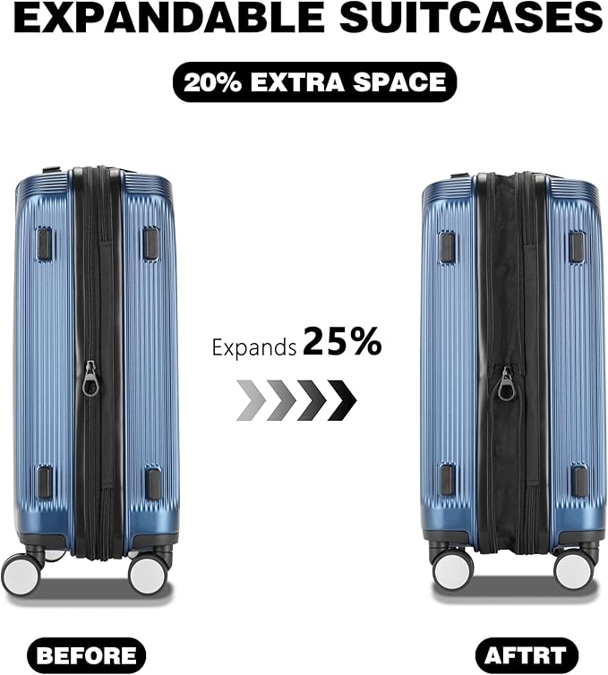 28 Inch Luggage with Spinner Wheels, Lightweight Expandable PC Hardside Large Checked Luggage with TSA Lock, Durable Rolling Suitcase, Blue