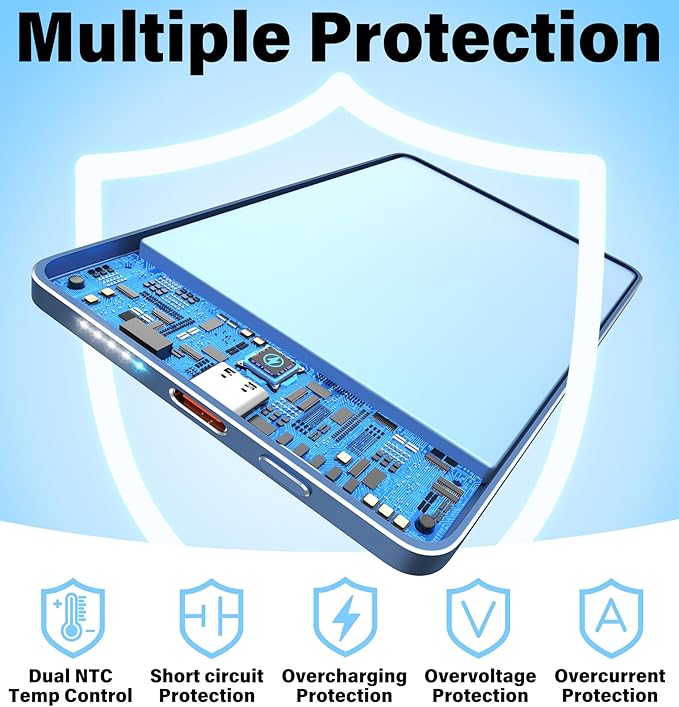 3-in-1 5000mAh for Magsafe Power Bank Thin Slim 22.5W Fast Charging Type C Magnetic Battery Pack Powerbank for Travel, Mini Wireless Portable Charger for iPhone 17 16 15 14 13 Watch Android Matte Blue