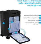 TABU 20" Carry on Luggage with Seat for Kids & Adults，Front-Opening Hardshell Carry On Suitcase with Double Handles & TSA Lock, Black