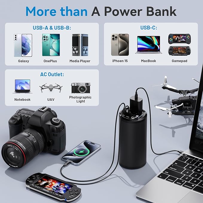 Portable Power Bank with 100W AC Outlet, 98Wh/27000mAh with 65W PD USB C, Travel Portable Battery Pack Laptop Power Bank for HP, Notebooks, MacBook1