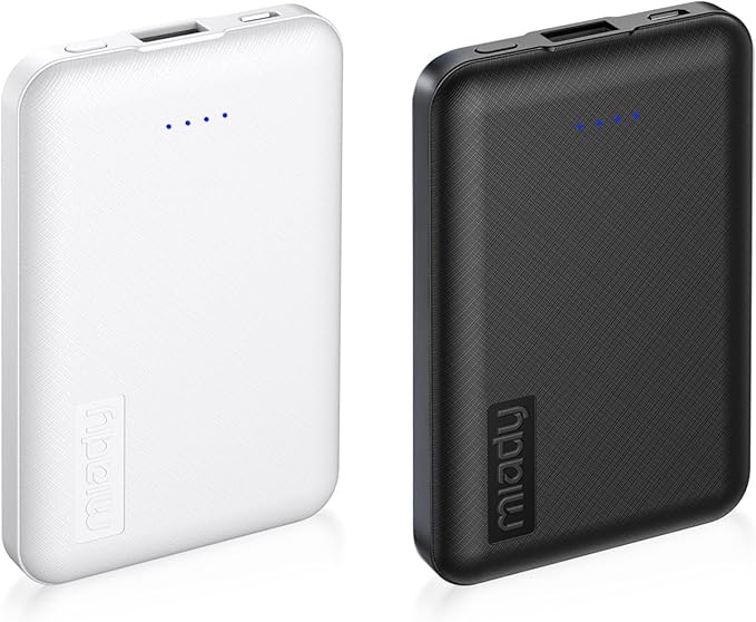Miady 2-Pack Small Portable Charger, 5000mAh Mini Power Bank Type C in&Out Travel Battery Pack Compatible with iPhone 17/16/15/14/13 Galaxy S24/22 iPad Android etc (Black+White)