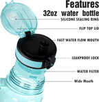 OLDLEY Water Bottle, 32oz Motivational Sports Water Bottle with Time Marker - Times to Drink - Tritan, BPA Free, Wide Mouth Leakproof, Anniversary Birthday Gifts for Men Women,Surfer (1 Bottle)
