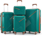 4 Piece Luggage Set, Hardside Expandable Lightweight Suitcase with 360° Mute Spinner Wheels Luggage Sets, TSA Lock, 14/20/24/28 Inch Travel Luggage for Men, Women and Girls (Coral+Green)