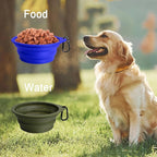 PetBonus 2-Pack Silicone Collapsible Dog Bowls, BPA Free Dishwasher Safe, Portable Foldable Expandable Travel Bowl, Food Water Feeding Cup Dish for Dogs Cats with 2 Carabiners (Army Green, Blue)
