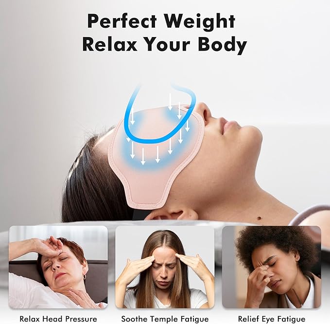 Sleep Eye Mask for Men Women, Weighted Sleeping Mask for Side Sleeper, Travel Blackout Night Blindfold Eye Shade Cover with Adjustable Strap (4.6 oz) (Blush)