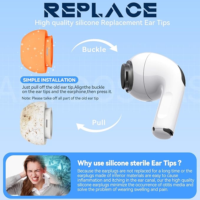 4 Pairs Replacement Ear Tips for AirPods Pro 2nd/1st Generation with Portable Storage Box & Cleaner Pen,Noise Reduction Holewith & Built-in dust Guard Screen,Silicone EarTips(Orange)