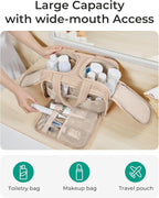 BAGSMART Travel Toiletry Bag, Puffy Toiletry Bag for Women, Wide-open toiletry bags for traveling, Large Travel Cosmetic Makeup Bag Organizer for Accessories,Toiletrie (Khaki)