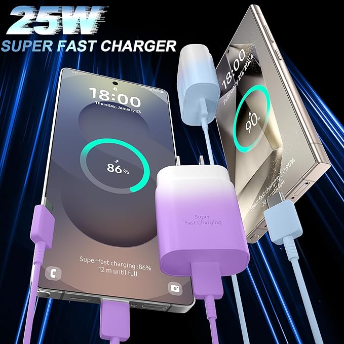 USB C Android Charger Fast Charging Cord, Super Fast Phone Chargers 6.6FT C to C Type Cable with 25W USBC Wall Block for Samsung Galaxy S26 S25 S24 Ultra Plus/S23/S22/S21/S20/Note 20/10,Gradient