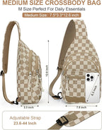 Capolo Sling Bag for Women Men Waterproof Crossbody Bags for Women Trendy Casual Fanny Pack with Convertible Shoulder Strap Chest Bag for Travel Hiking(Khaki Checkerboard, Medium)