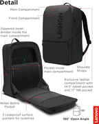 Lenovo Legion Gaming Laptop Backpack GB800, 21L Capacity, Fits 17-inch Laptops, Water Resistant, Three Main Compartments & 19 Specialiized Pockets, Black