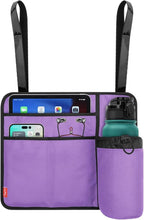 Airplane Seat Back Organizer & Storage, Airplane Tray Table Cover for Personal Items, Airline Seat Hanging Pockets Media Pouch,Reusable Travel Essentials,Fits Tablets,Cell Phone,Water Bottle (Purple)