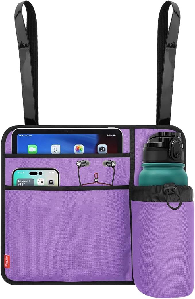 Airplane Seat Back Organizer & Storage, Airplane Tray Table Cover for Personal Items, Airline Seat Hanging Pockets Media Pouch,Reusable Travel Essentials,Fits Tablets,Cell Phone,Water Bottle (Purple)