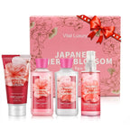 Japanese Cherry Blossom Bath & Body Kit, 3 Fl Oz Travel Size, Ideal Skincare Relaxing Home Spa Set, Includes Body Lotion, Shower Gel, Body Cream, and Fragrance Mist, Bath Gifts for Her and Him