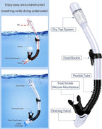 Ubekezele Snorkeling Gear for Adults Men Women,4 in 1 Snorkel Set with Panoramic View Diving Mask Anti-Fog Anti-Leak,Dry Top Snorkel,Fins and Travel Bag for Swimming,Snorkeling and Travel Diving