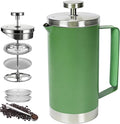 Green 600ml French Press Coffee Maker, Double Wall Stainless Steel, Detachable Filter, Cool Touch Insulated Handle, Easy to Clean, Portable Coffee Brewer for Home, Camping, Single & Couple Use