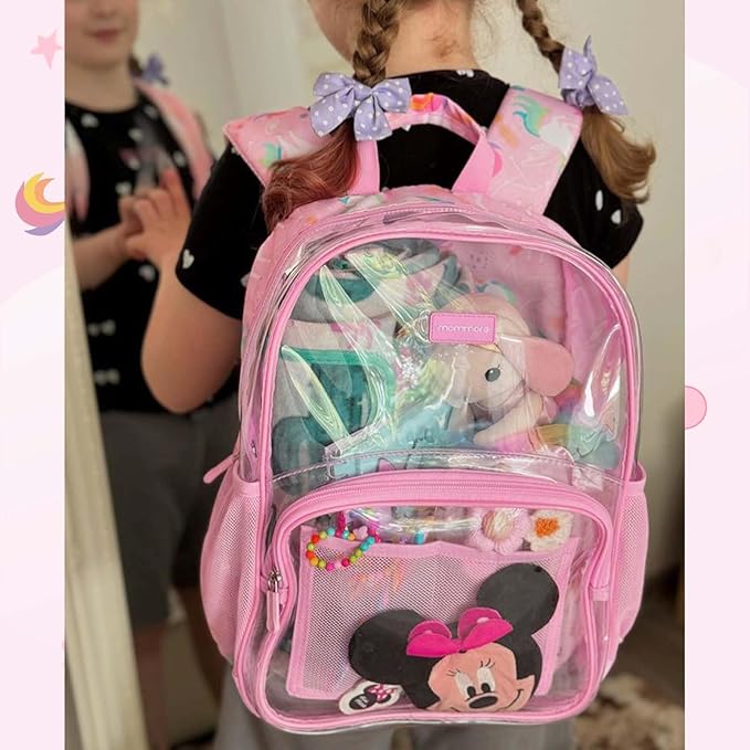mommore Clear Backpack for School Kids Clear Bookbag Heavy Duty 15 Inch See Through Backpack Unicorn Transparent Bag for Girls