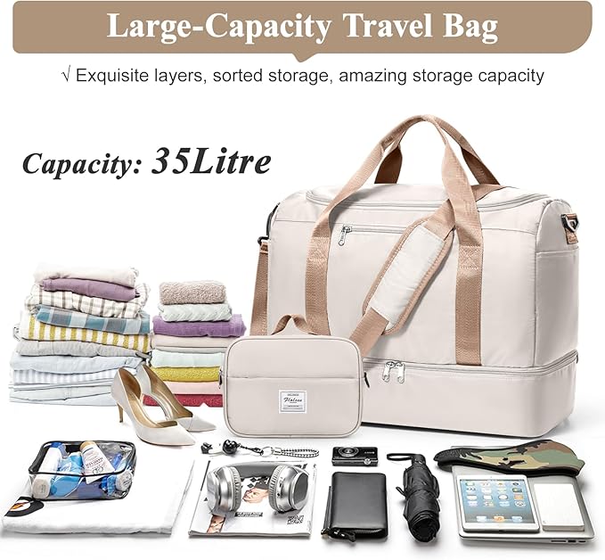 Travel Duffel Bag for Women, Carry-on Overnight Weekender Bags with Wet Pocket & Toiletry Bag, For Spirit Airlines 18x14x8 Personal Item Bag,Small,3 Pcs Set