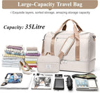 Travel Duffel Bag for Women, Carry-on Overnight Weekender Bags with Wet Pocket & Toiletry Bag, For Spirit Airlines 18x14x8 Personal Item Bag,Small,Beige & Brown
