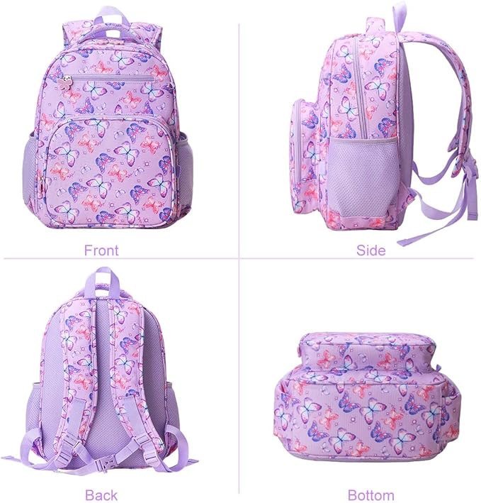 RHCPFOVR Kids Backpack for Girls - Girls Backpack 3-8 Ages Butterfly for Kids 15 Inch School Bookbag for Kindergarten Elementary School Bookbag for Girl 1st 2nd Grade