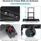 20'' Ride on Luggage Kids Rolling Suitcase with Seat & Aluminum Frame Back to School Gift for Student Travel(Black)