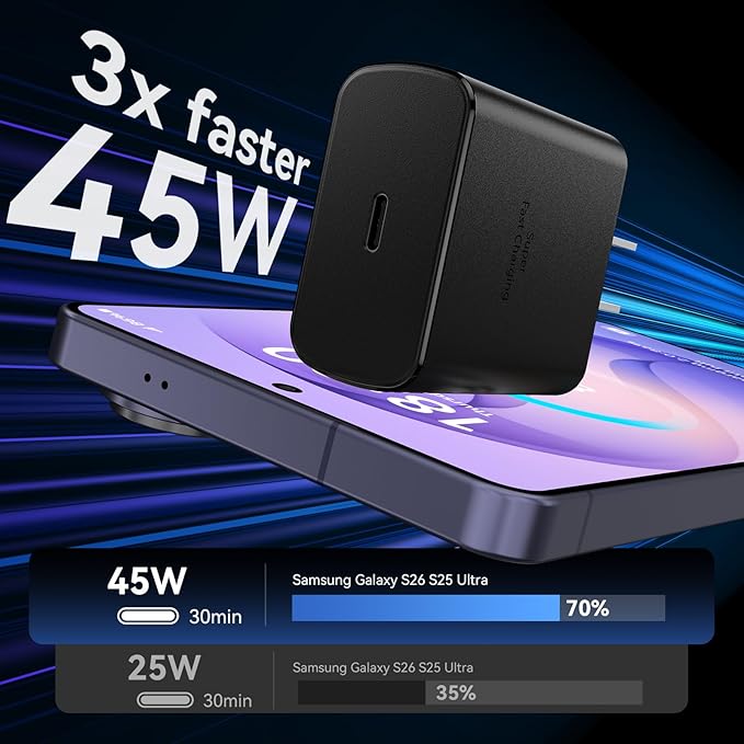 45W USB C Super Fast Charger Type C Charger Fast Charging Android Phone Charger Block with 10FT Type C Charging Cable for Samsung Galaxy S26 Ultra/S26/S26+/S25/S25 Ultra/S25+/S24 Ultra/S23 Ultra/S22