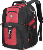 SHRRADOO Extra Large 50L Travel Laptop Backpack with combination lock, College Backpack Airline Approved Business Work Bag Fit 17 Inch Laptops for Men Women,Red