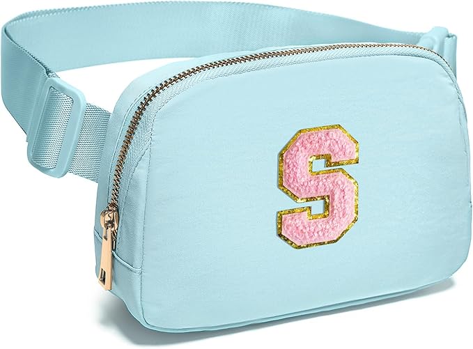 Gitus Gifts for 7 8 9 10 11 Year Old Girls Belt Bag Fanny Pack Crossbody Bags with Initial Letter Patch Birthday Gifts for Daughter Sister Friends Teen girls (Icing Blue-S)