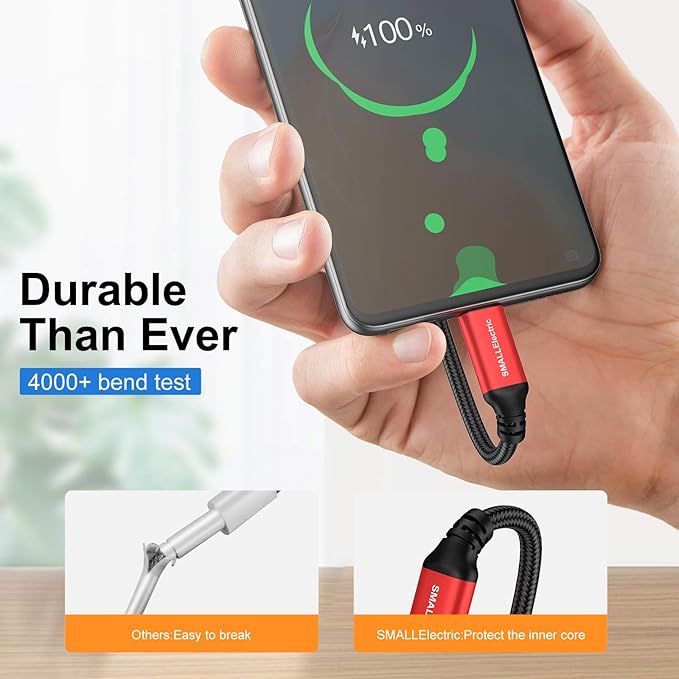 USB Type-C to A Cable 5pack 6ft Braided Fast Charging 3A Quick Charger Cord, 6 Foot Compatible iPhone 17/17 Pro/16e/16/15 Pro Max,Samsung Galaxy S10 S9 S8 Plus, Note 10 9 8, LG V50 V40 G8 G7(Red)
