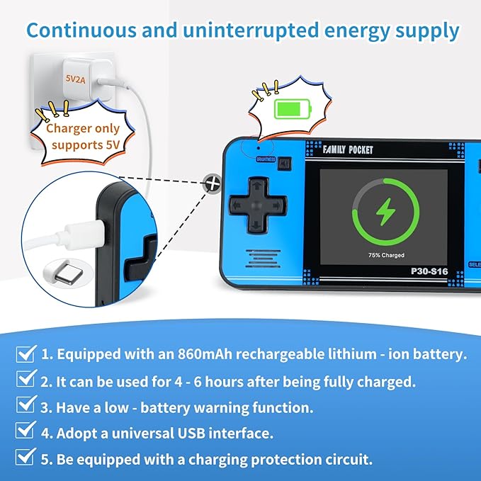 Handheld Game for Kids -Preloaded 220 Retro Video Games, Portable Gaming Player with Rechargeable Battery 3.0" LCD Screen, Mini Arcade Electronic Toy Gifts for Boys Girls (Black+Blue)