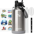 Swigina [2-IN-1 LID] 64 oz Insulated Water Bottle with Silicone Boot (48hrs Cold/24hrs Hot) - DIY Stickers, Leakproof, BPA Free, Half Gallon