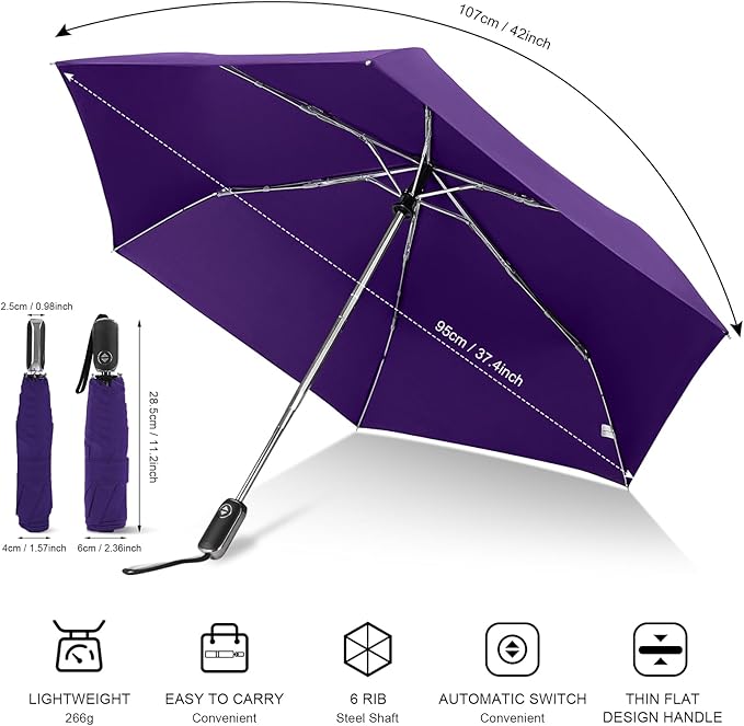 Compact Travel Umbrella for Purse - Flat Handle, Waterproof for Light Rain