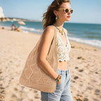 WantGor Crochet Bags, Beach Mesh Tote Bag Womens Shoulder Shopping Handbag Casual Travel Totes Bag Foldable Hobo Bags