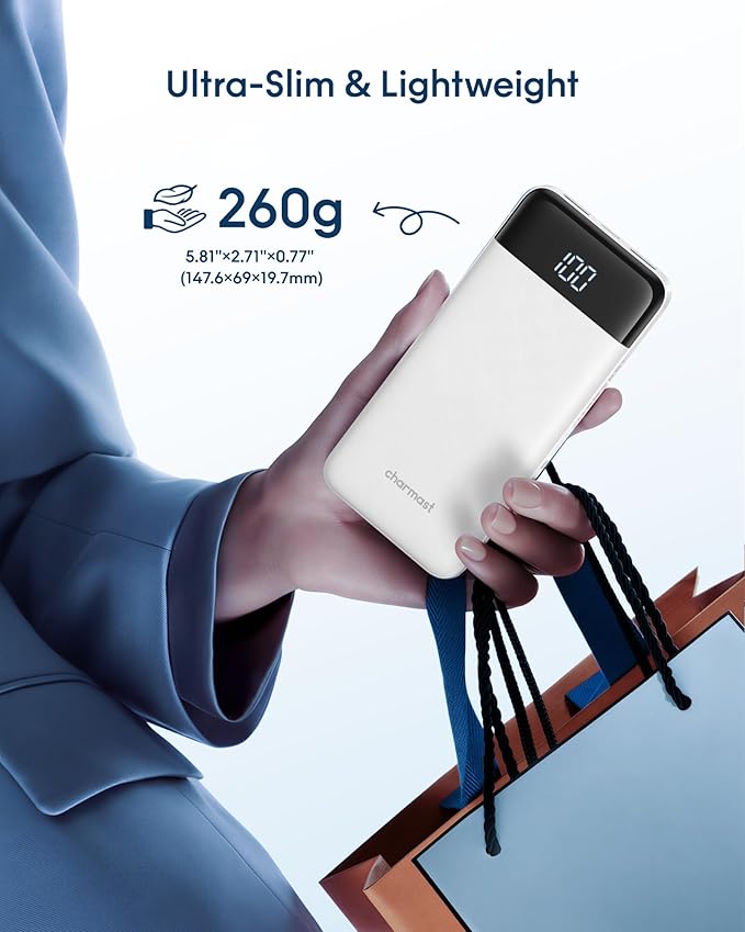 charmast 10000mAh Portable Charger with Built-in Cables, 6 Outputs & 3 Inputs Power Bank, Compact Travel Essential Battery Pack for iPhone 16/15, Samsung S25/S24, Google Pixel, iPad, AirPods & More
