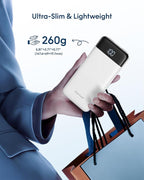 charmast 10000mAh Portable Charger with Built-in Cables, 6 Outputs & 3 Inputs Power Bank, Compact Travel Essential Battery Pack for iPhone 16/15, Samsung S25/S24, Google Pixel, iPad, AirPods & More