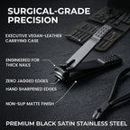 Earth & I Precision-Forged Stainless Steel Manicure Set - 16pc Satin Black Finish Nail Clippers for Thick Nails - TSA Compliant Travel Grooming System - Pedicure & Facial Care Kit - Gift Box
