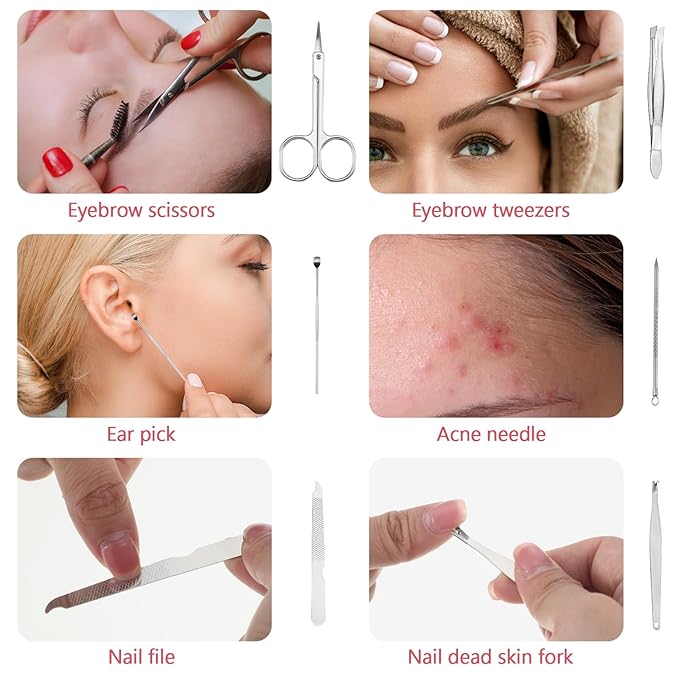 Geosar 50 Set 8 in 1 Travel Manicure Kit Bulk Professional Nail Clippers Pedicure Nail Care Tools Grooming Stainless Steel Set with Portable Travel Case, Gift for Valentine Men Women(Glitter Pink)