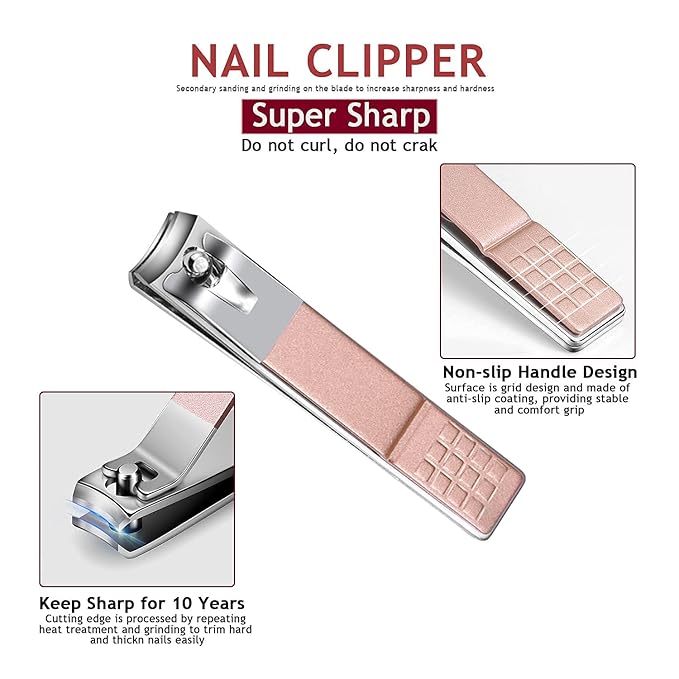 HANTEKAS Manicure Set Nail Clippers Kit 5 Pieces in 1 Stainless Steel Professional Grooming Nail Care Tools Including Nano Glass Nail Shiner Buffer File Gift for Men Husband Boyfriend Parents Women