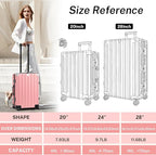 Krute Carry On Luggage 20 inch Aluminum Frame Luggage with Spinner Wheels Hardshell No Zipper PC+ABS TSA Lock Zipperless Suitcases Pink