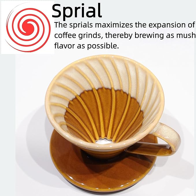 Handmade Ceramic Pour Over Coffee Dripper with 50 Pcs Coffee Filters - Portable Drip Coffee Brewer for Travel, Camping, Office or Home - Artisanal Pottery Gift for Enthusiasts