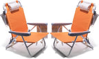 SUNNYFEEL Low Beach Chair 2 Pack, 5-Position Lay Flat Reclining, Backpack Portable Folding Chairs with Cooler Bag & Cup Holder, Heavy Duty 350 LBS, Compact for Beach, Camping, Travel