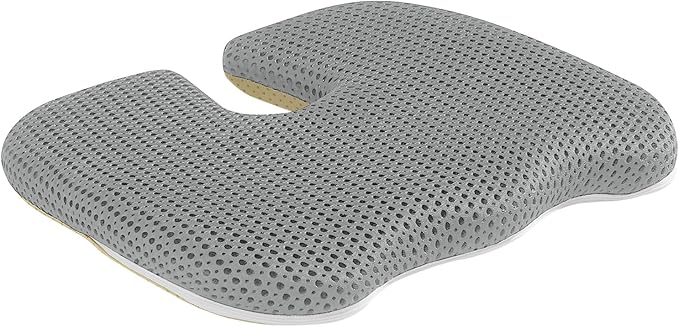 Gooo&Ma Air Fiber Seat Cushion for Office Chair, Breathable U-Shape Tailbone Relief Cushion for Desk Chair, Washable Ergonomic Chair Pad for Driving & Gaming, Cooling Mesh Back Support(Grey)